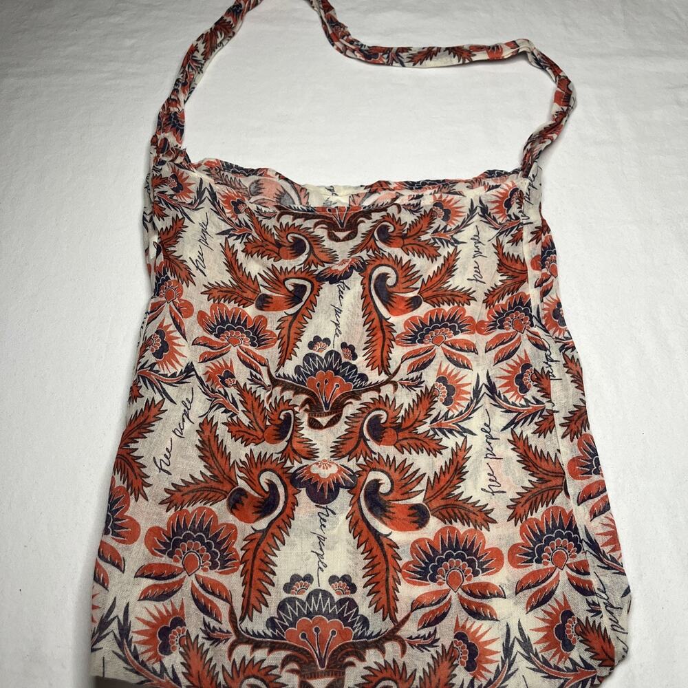 Free People orange and navy floral paisley reusable shopper tote bag